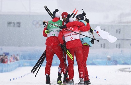 Aleksandr Bolshunov and Aleksey Chervotkin Olympic Relay Champions