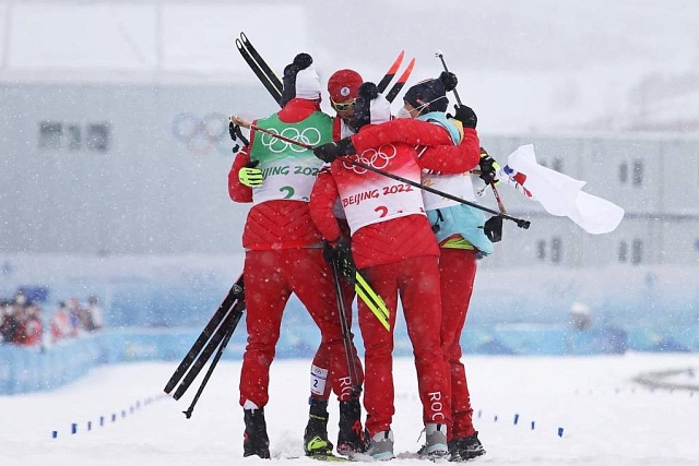 Aleksandr Bolshunov and Aleksey Chervotkin Olympic Relay Champions